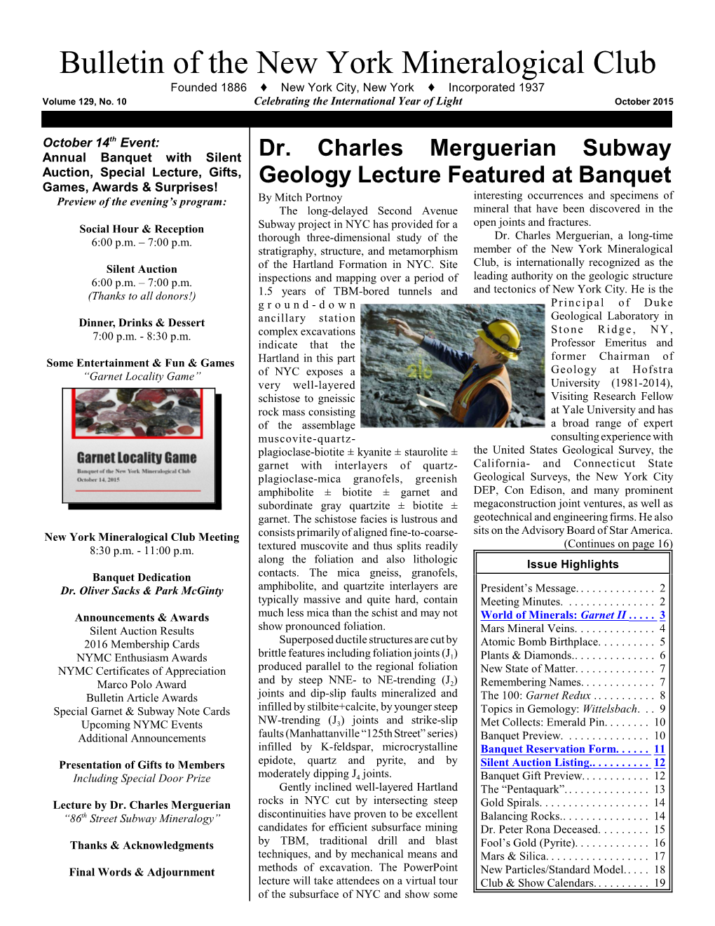 October 2015 Bulletin of the New York Mineralogical Club 3