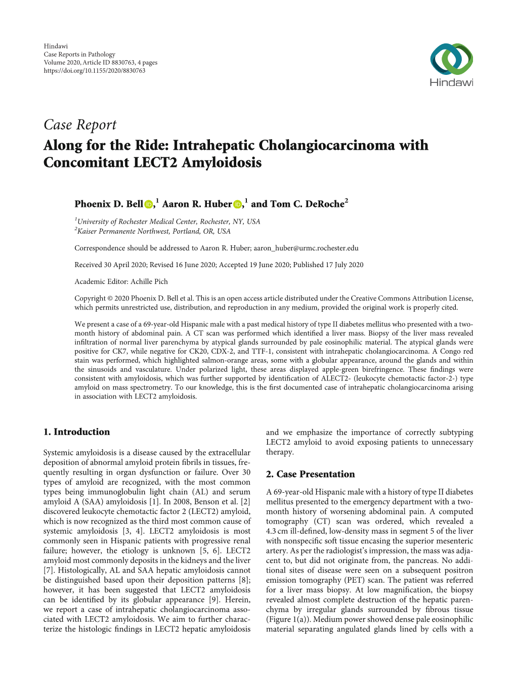 Along for the Ride: Intrahepatic Cholangiocarcinoma with Concomitant LECT2 Amyloidosis