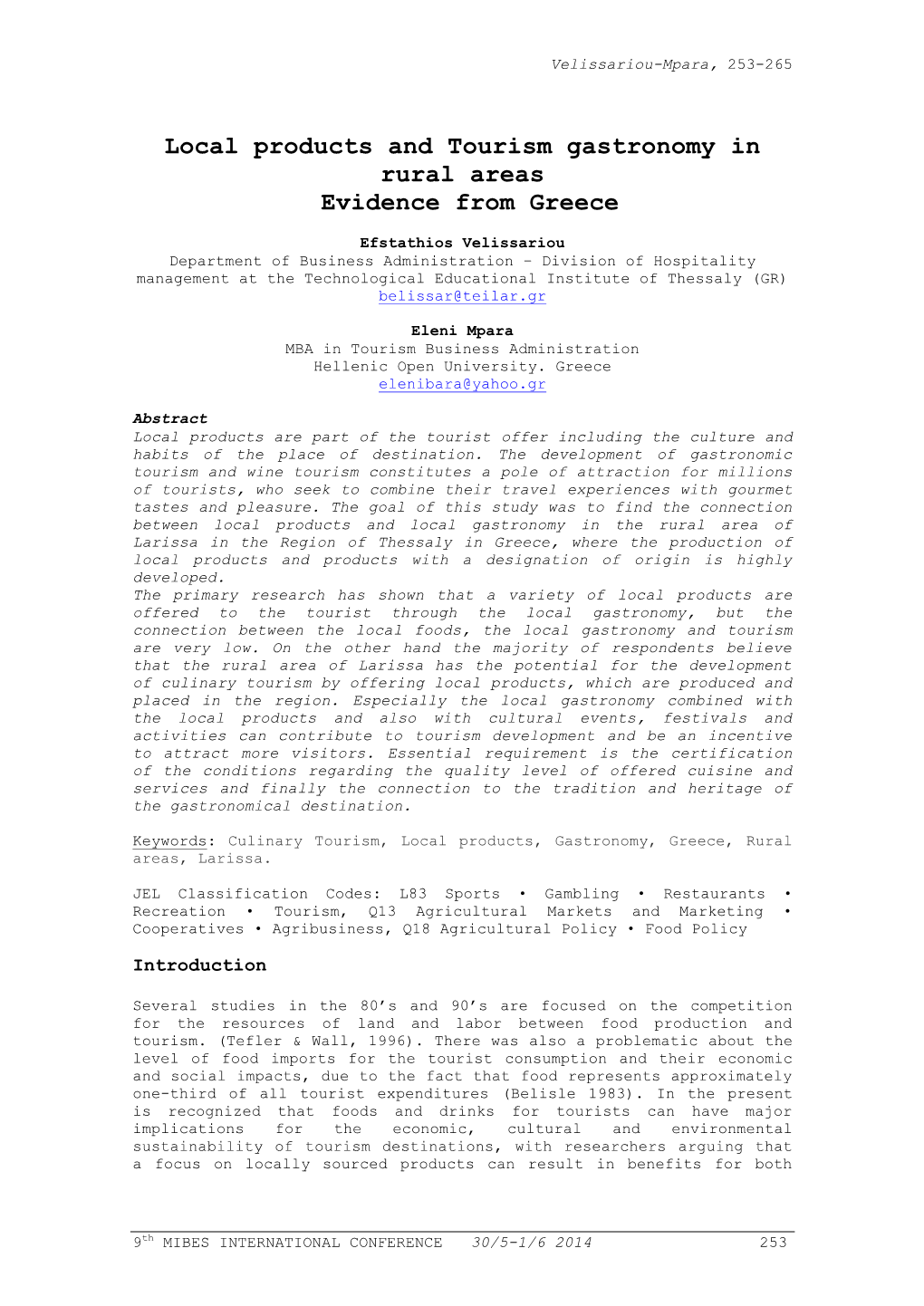 Local Products and Tourism Gastronomy in Rural Areas Evidence from Greece