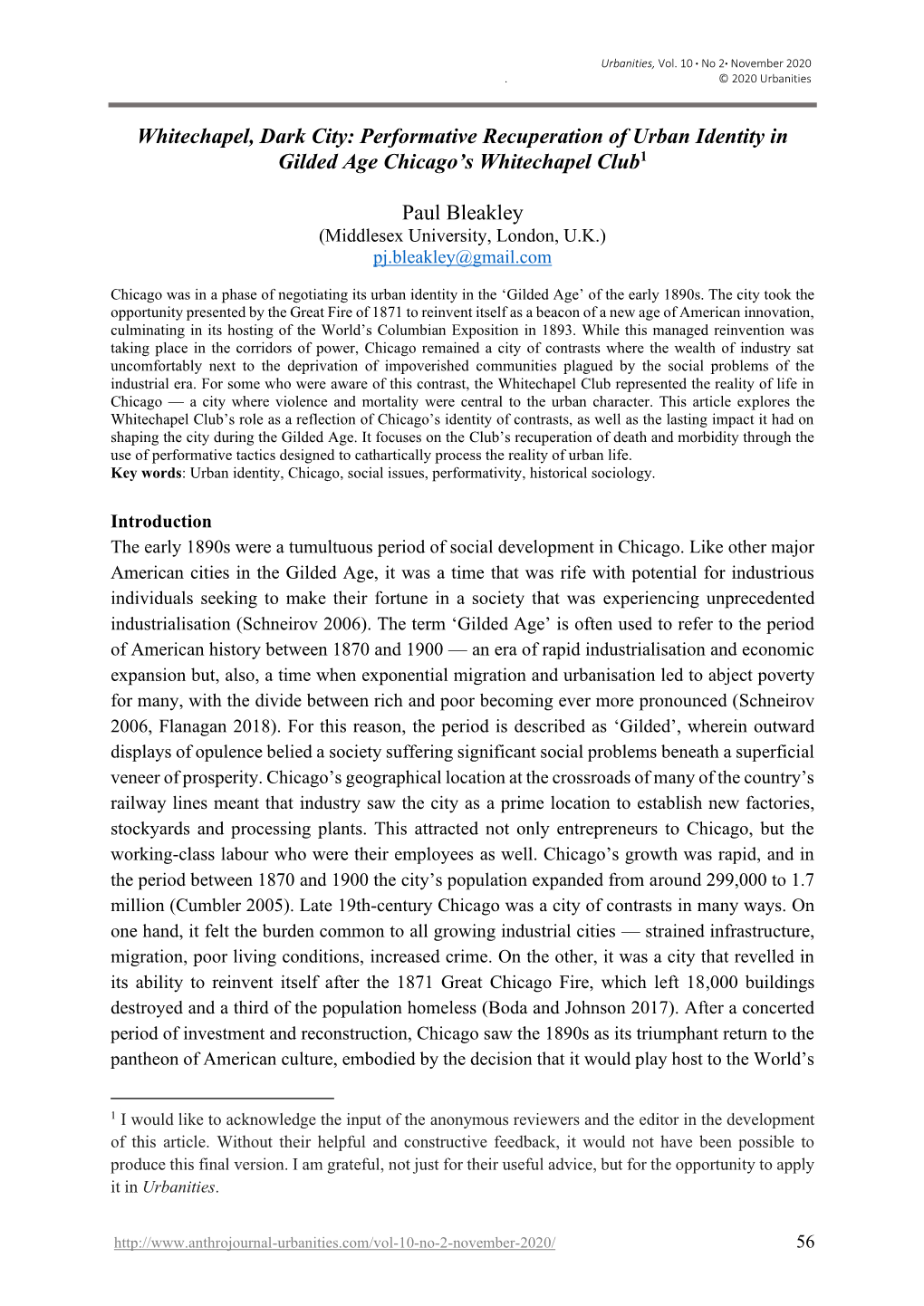 Performative Recuperation of Urban Identity in Gilded Age Chicago's