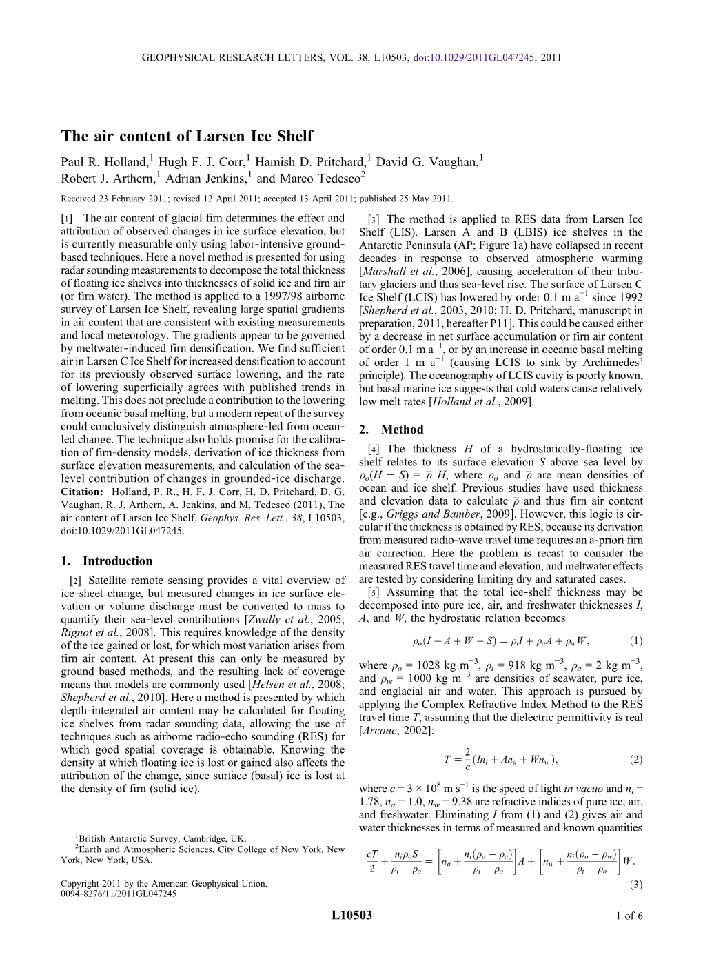 The Air Content of Larsen Ice Shelf Paul R