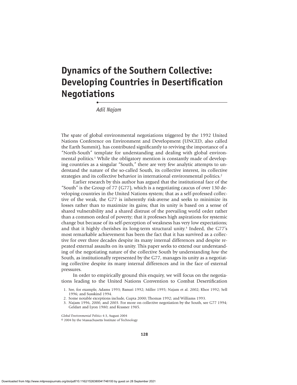 Dynamics of the Southern Collective: Developing Countries in Desertiªcation Negotiations • Adil Najam