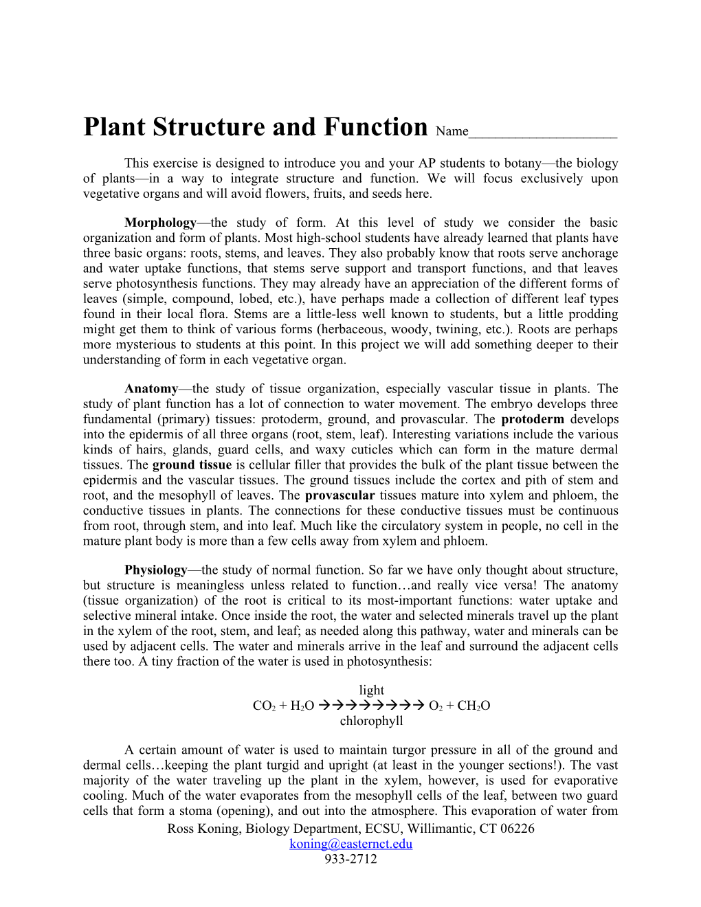 Plant Structure And Function Name