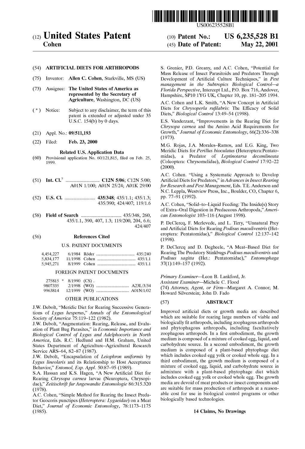 (12) United States Patent (10) Patent No.: US 6,235,528 B1 Cohen (45) Date of Patent: May 22, 2001