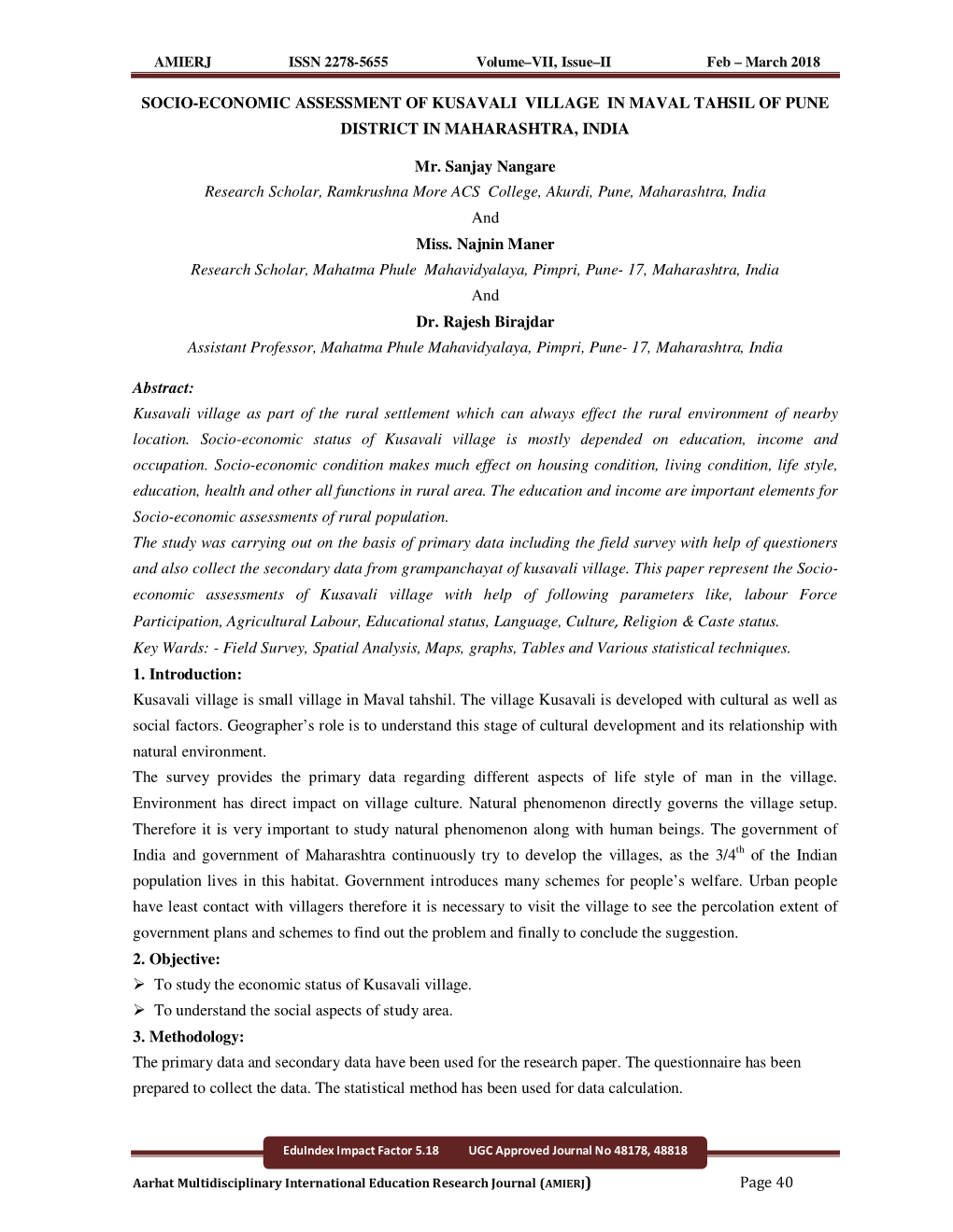 Page 40 SOCIO-ECONOMIC ASSESSMENT of KUSAVALI