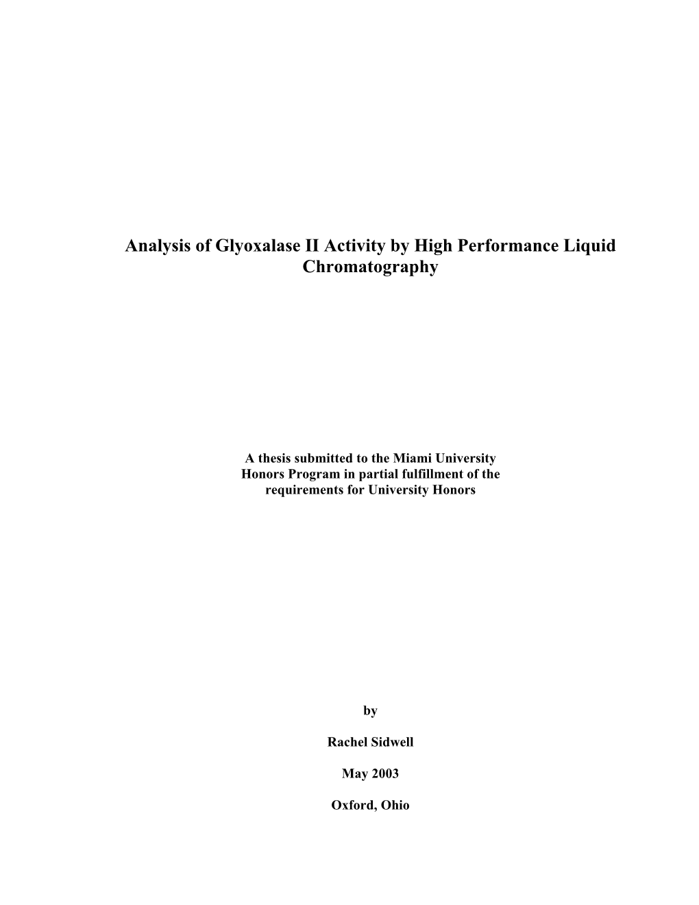 Analysis of Glyoxalase II Activity by High Performance Liquid Chromatography