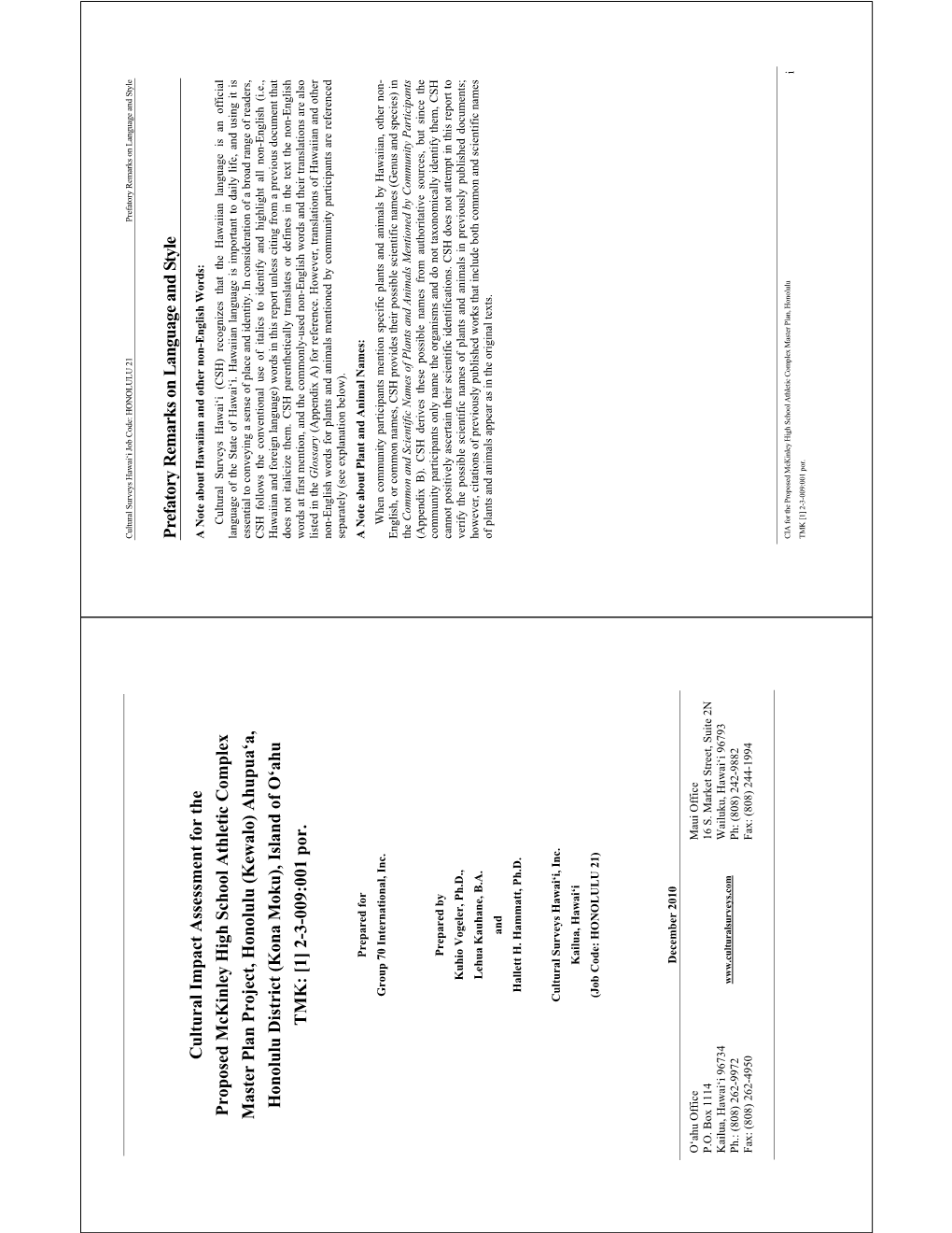 Cultural Impact Assessment for the Proposed Mckinley High School Athletic Complex Master Plan Project, Honolulu (Kewalo) Ahupua