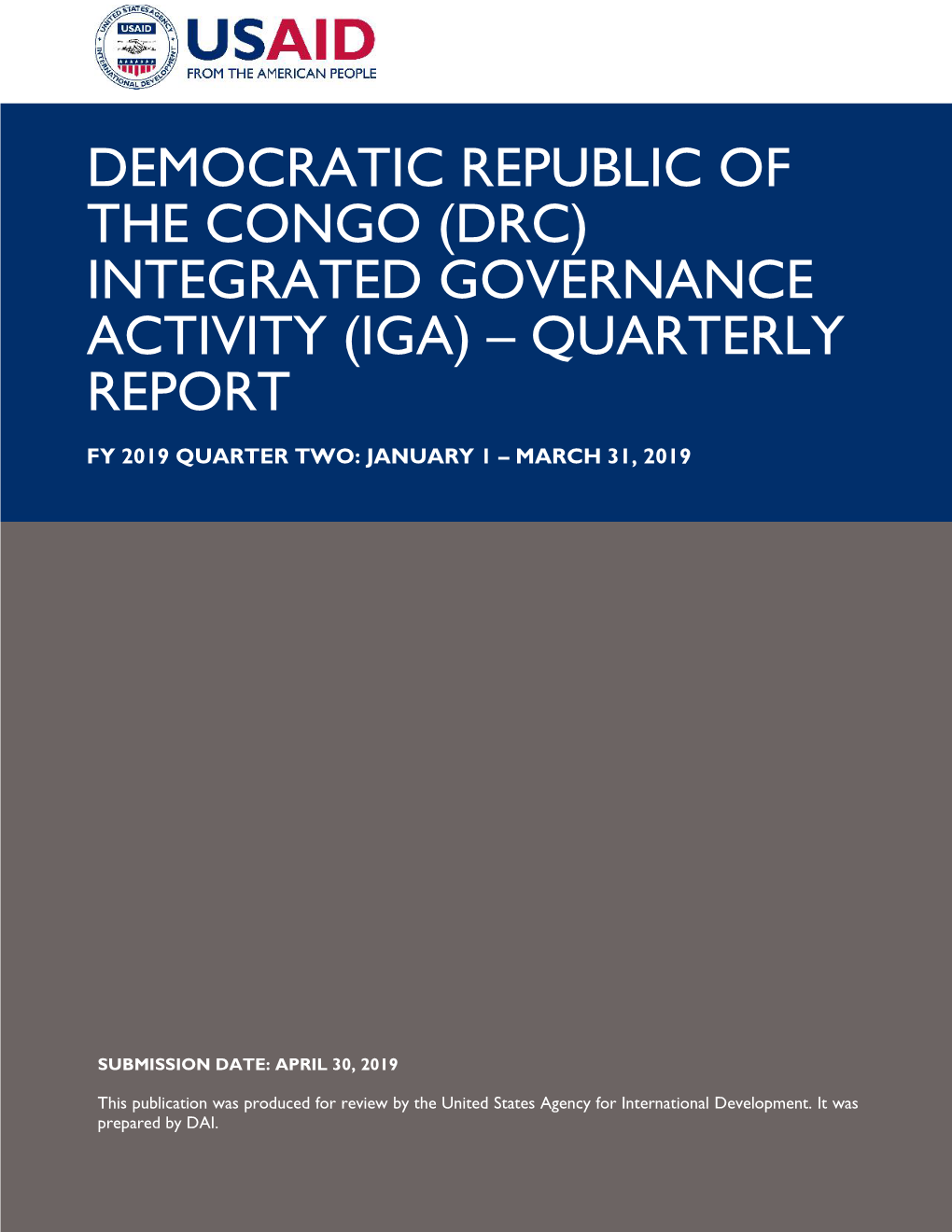 Drc) Integrated Governance Activity (Iga) – Quarterly Report