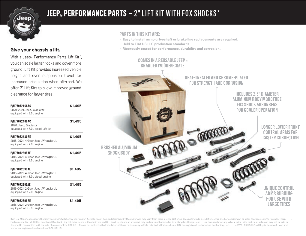 Jeep® Performance Parts — 2" Lift Kit with Fox Shocks*