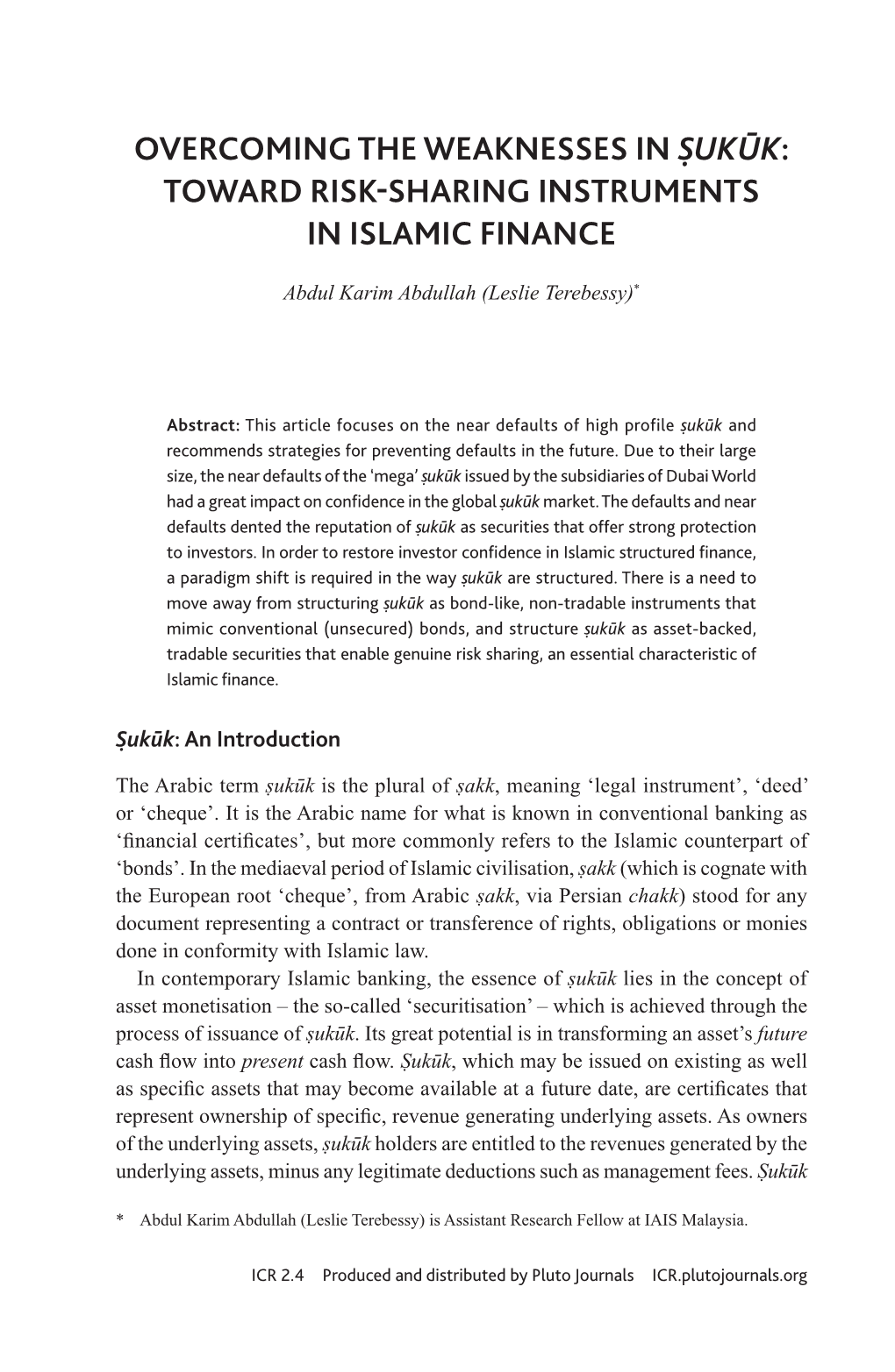 Toward Risk-Sharing Instruments in Islamic Finance