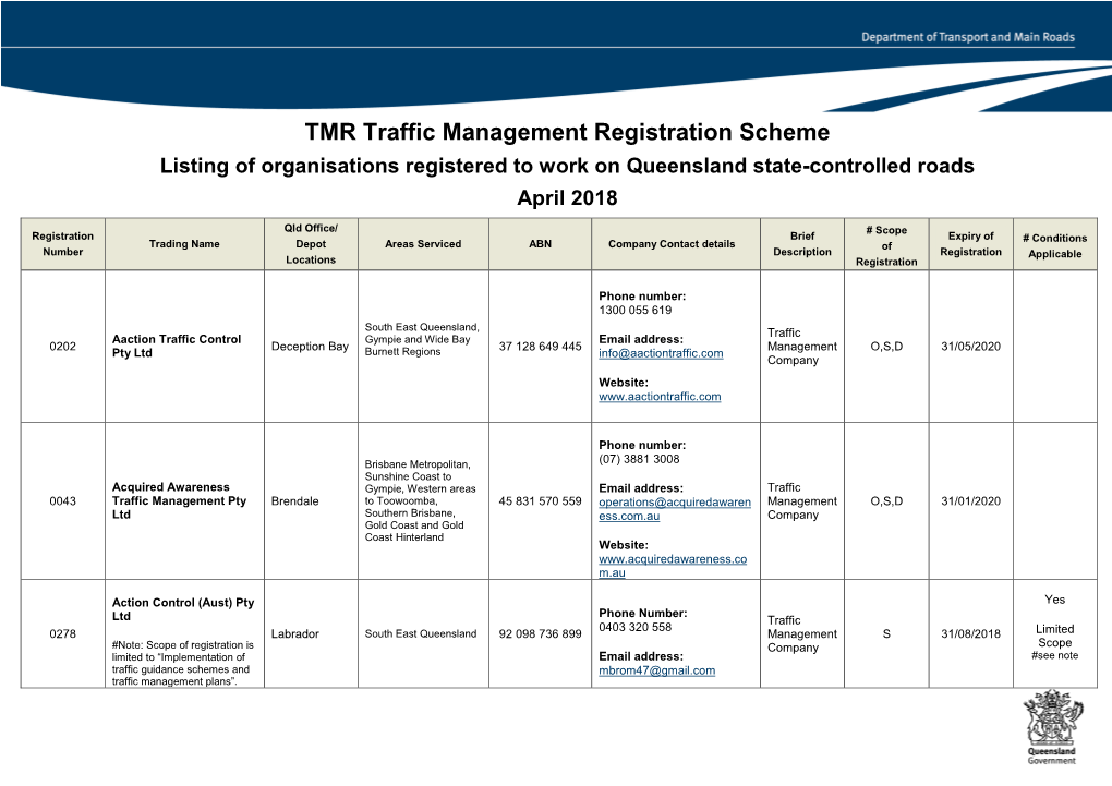Registered Traffic Management Companies