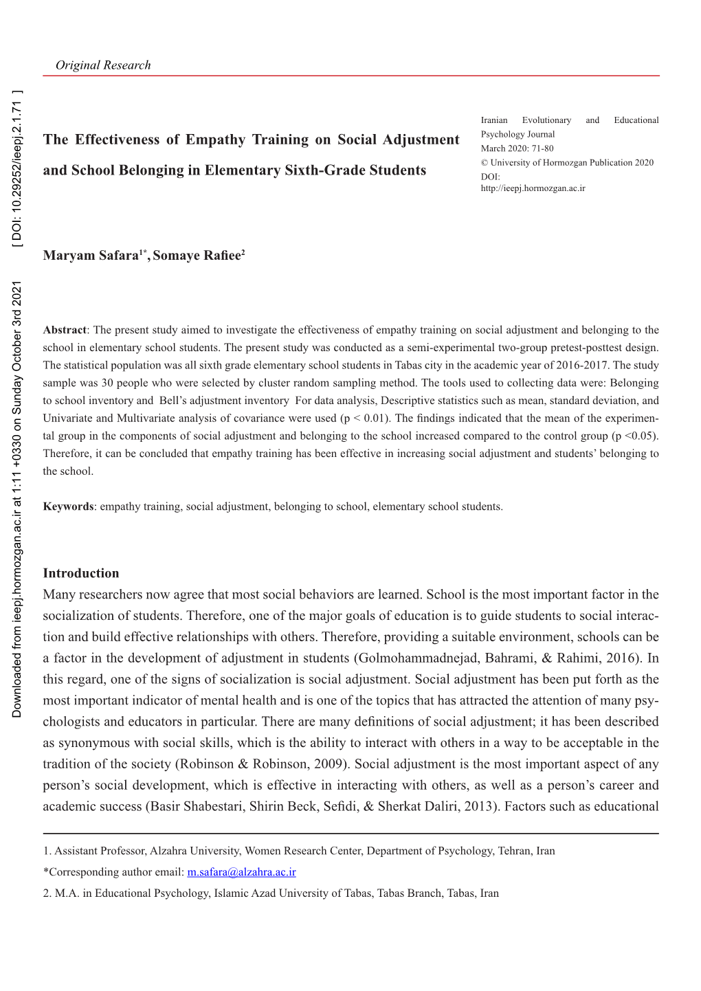 The Effectiveness of Empathy Training on Social Adjustment and School