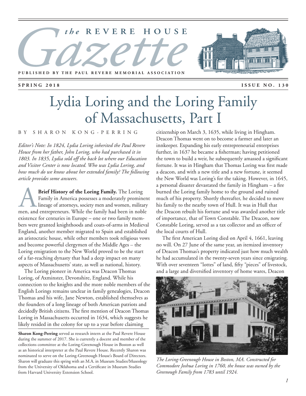 Lydia Loring and the Loring Family of Massachusetts, Part I by SHARON KONG-PERRING Citizenship on March 3, 1635, While Living in Hingham