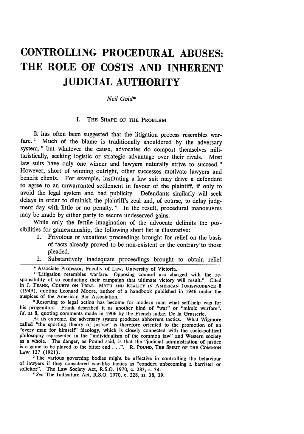 The Role of Costs and Inherent Judicial Authority