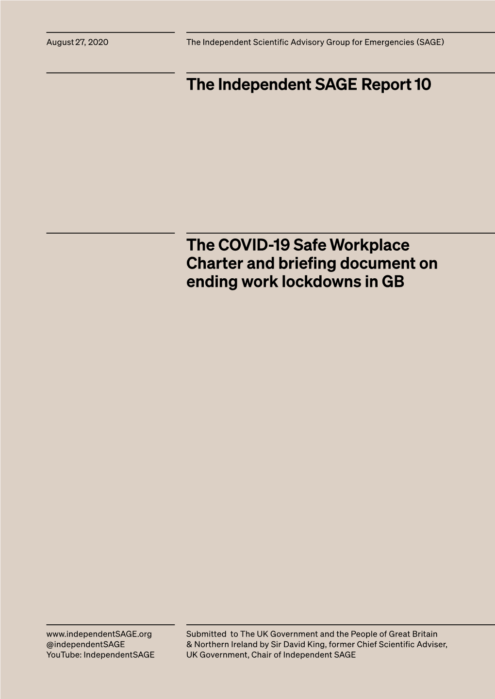 The COVID-19 Safe Workplace Charter and Briefing Document on Ending Work Lockdowns in GB