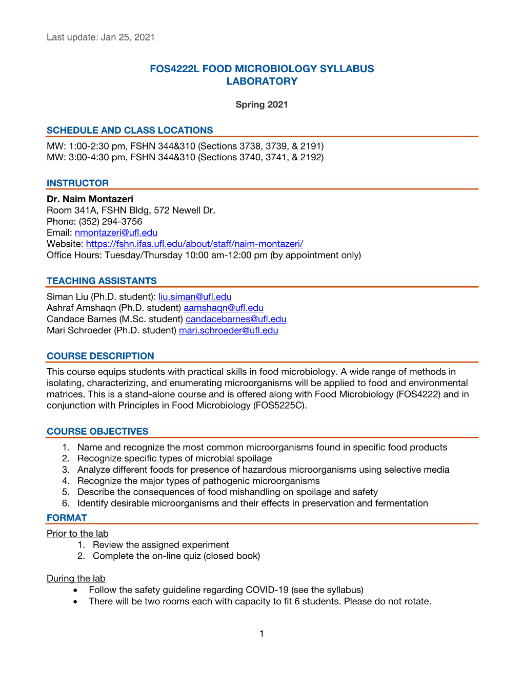 Fos4222l Food Microbiology Syllabus Laboratory