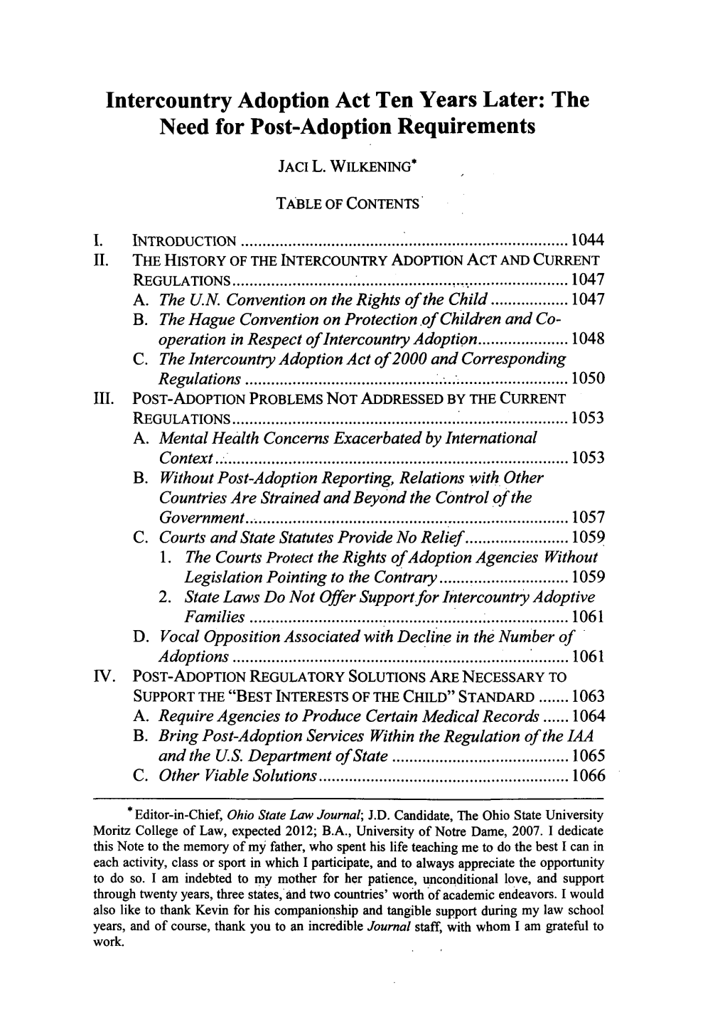 Intercountry Adoption Act Ten Years Later: the Need for Post-Adoption Requirements