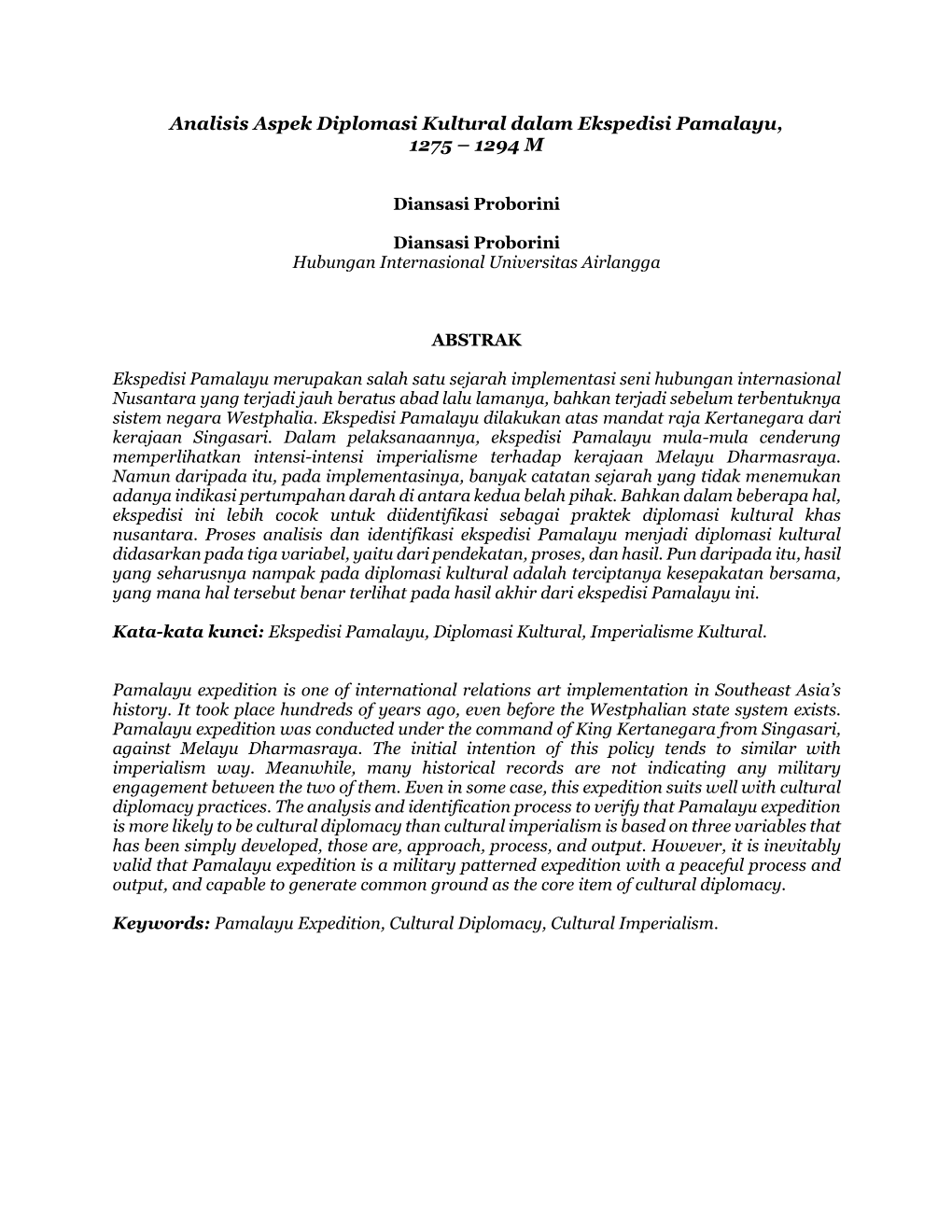 Analisis Aspek Diplomasi Kultural Dalam Ekspedisi Pamalayu, 1275 – 1294 M