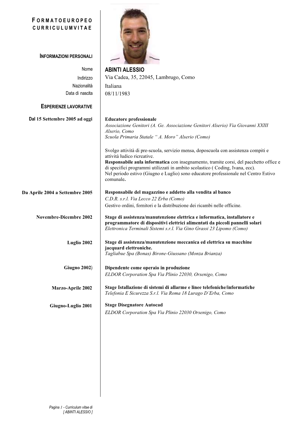 Formato Europeo Per Il Curriculum Vitae