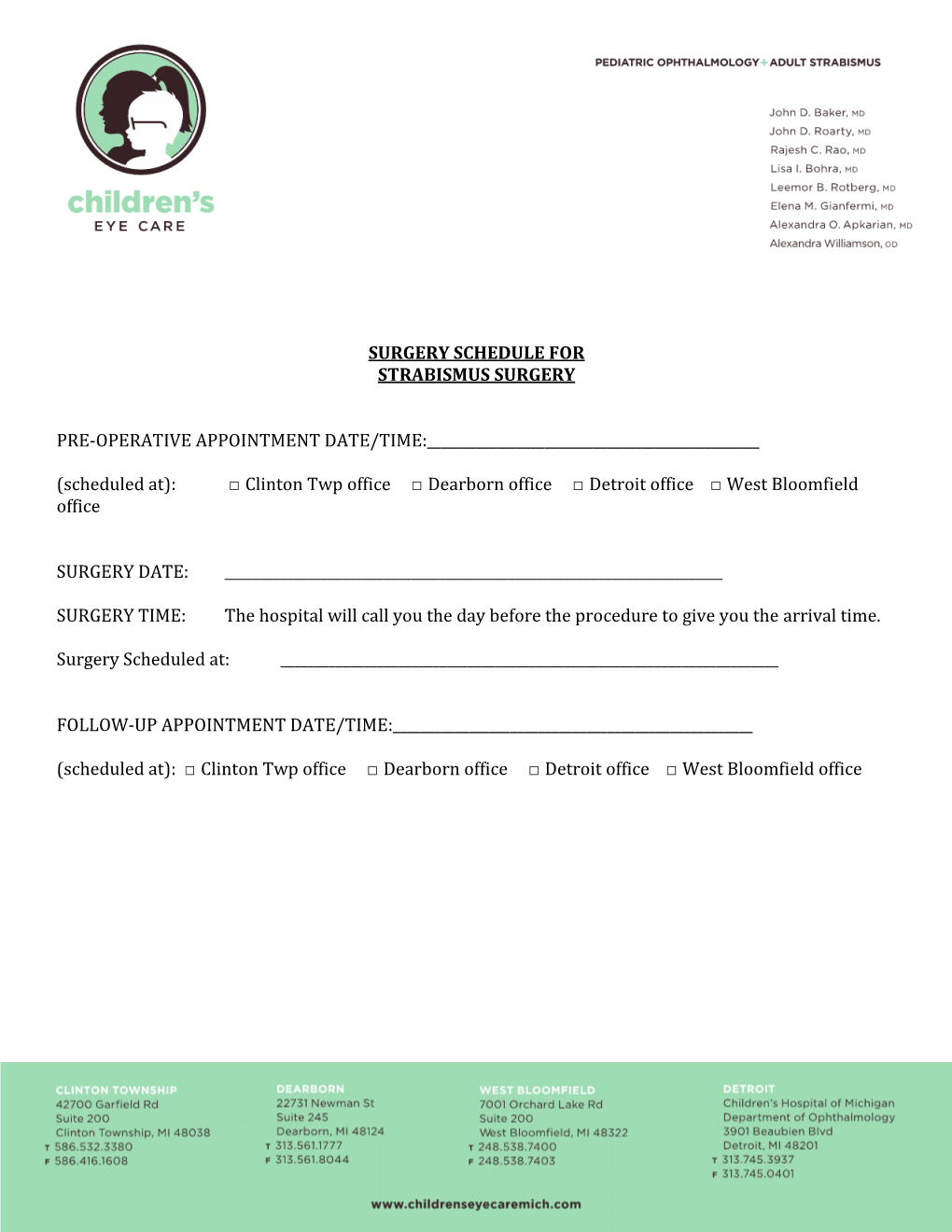 Surgery Schedule for Strabismus Surgery