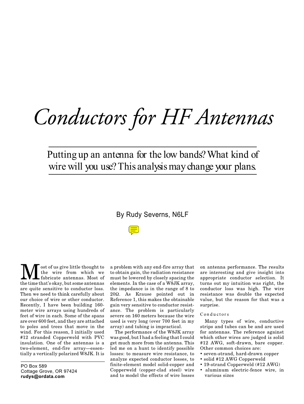 Conductors for HF Antennas