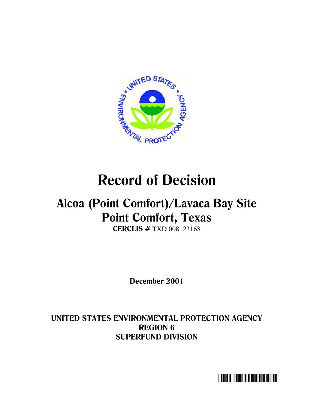 Record of Decision for Alcoa/Lavaca