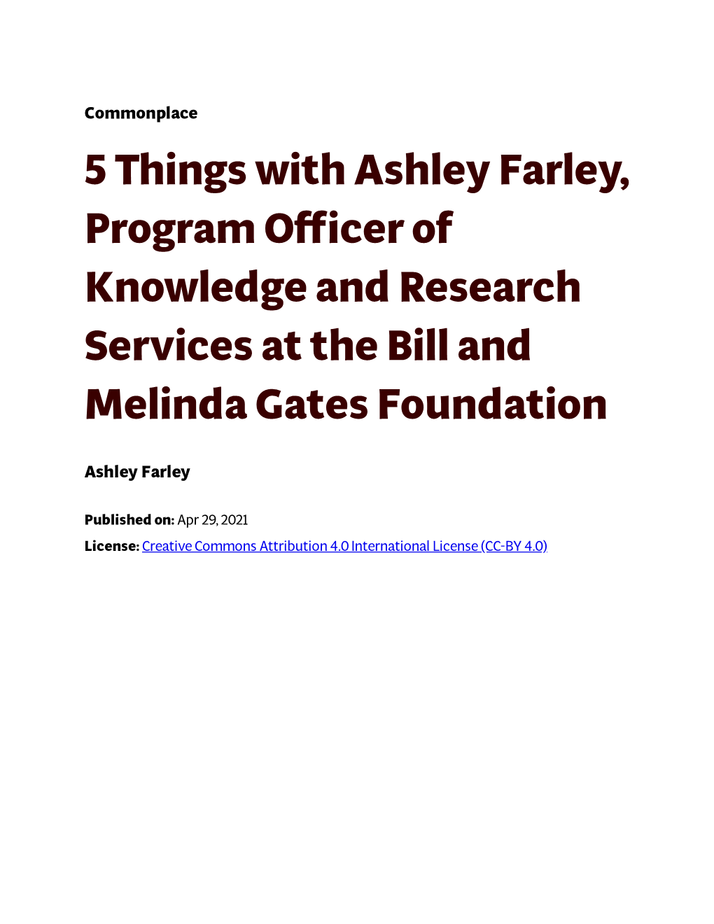 5 Things with Ashley Farley, Program Officer of Knowledge and Research