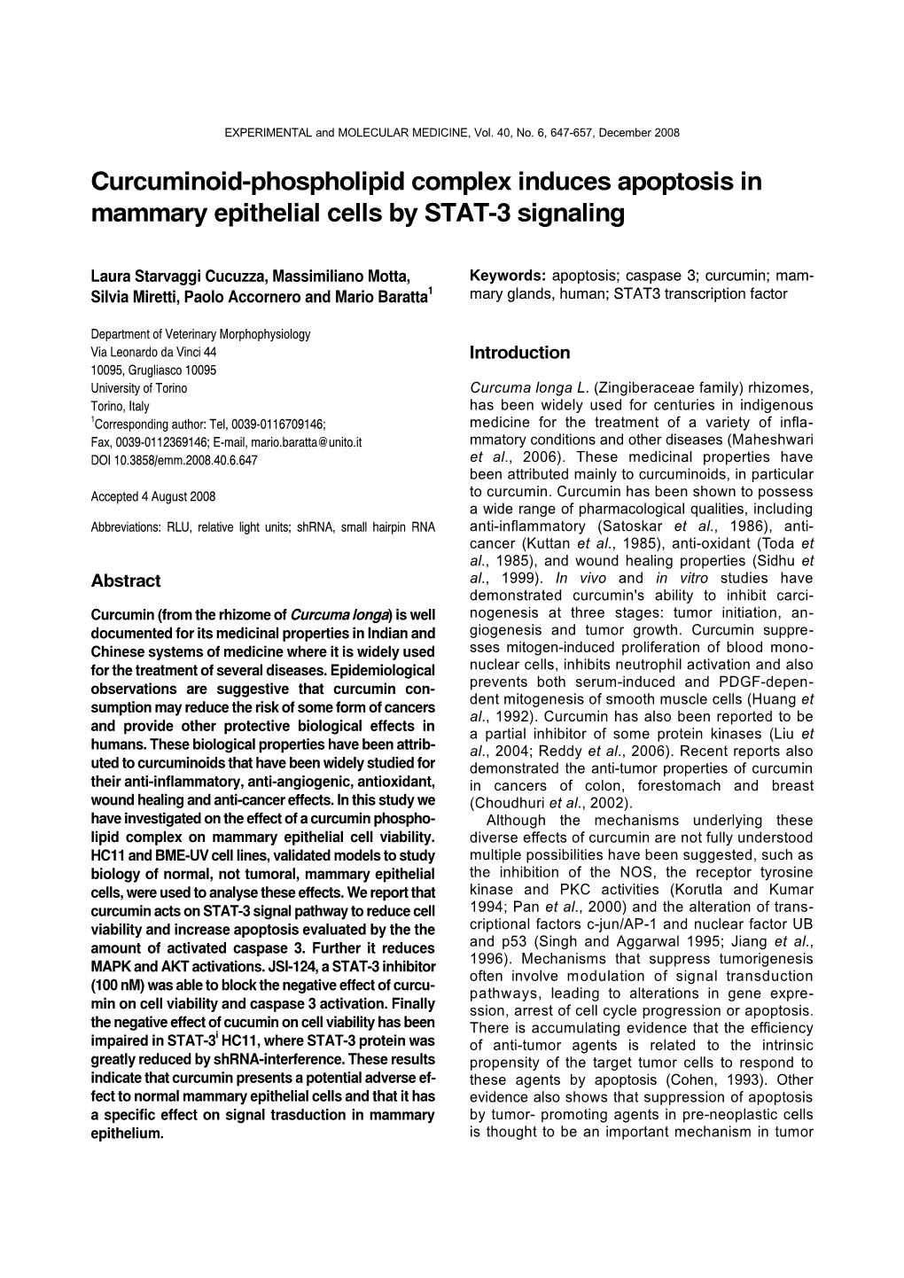 Curcuminoid-Phospholipid Complex Induces Apoptosis in Mammary Epithelial Cells by STAT-3 Signaling