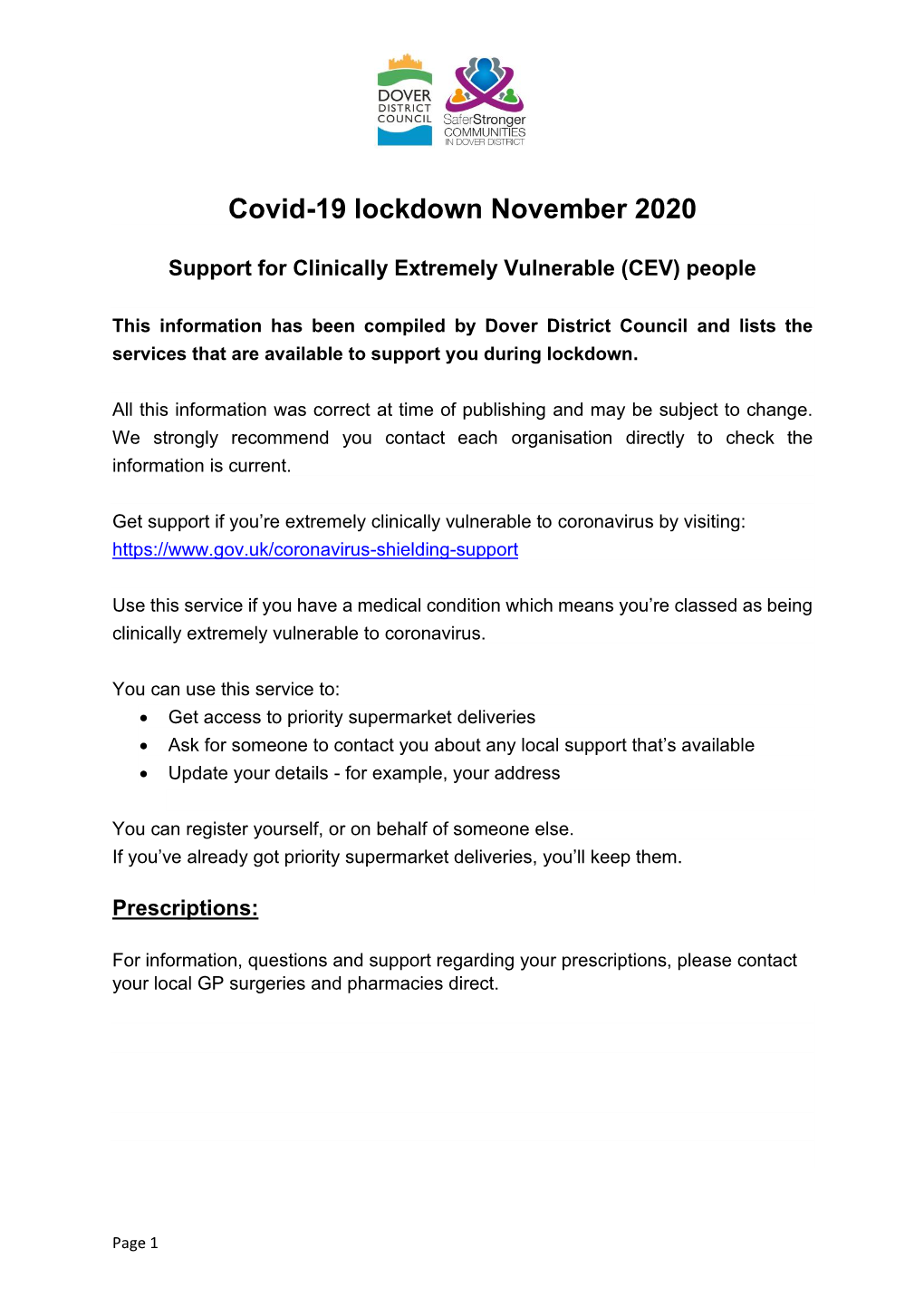 Covid-19 Lockdown November 2020