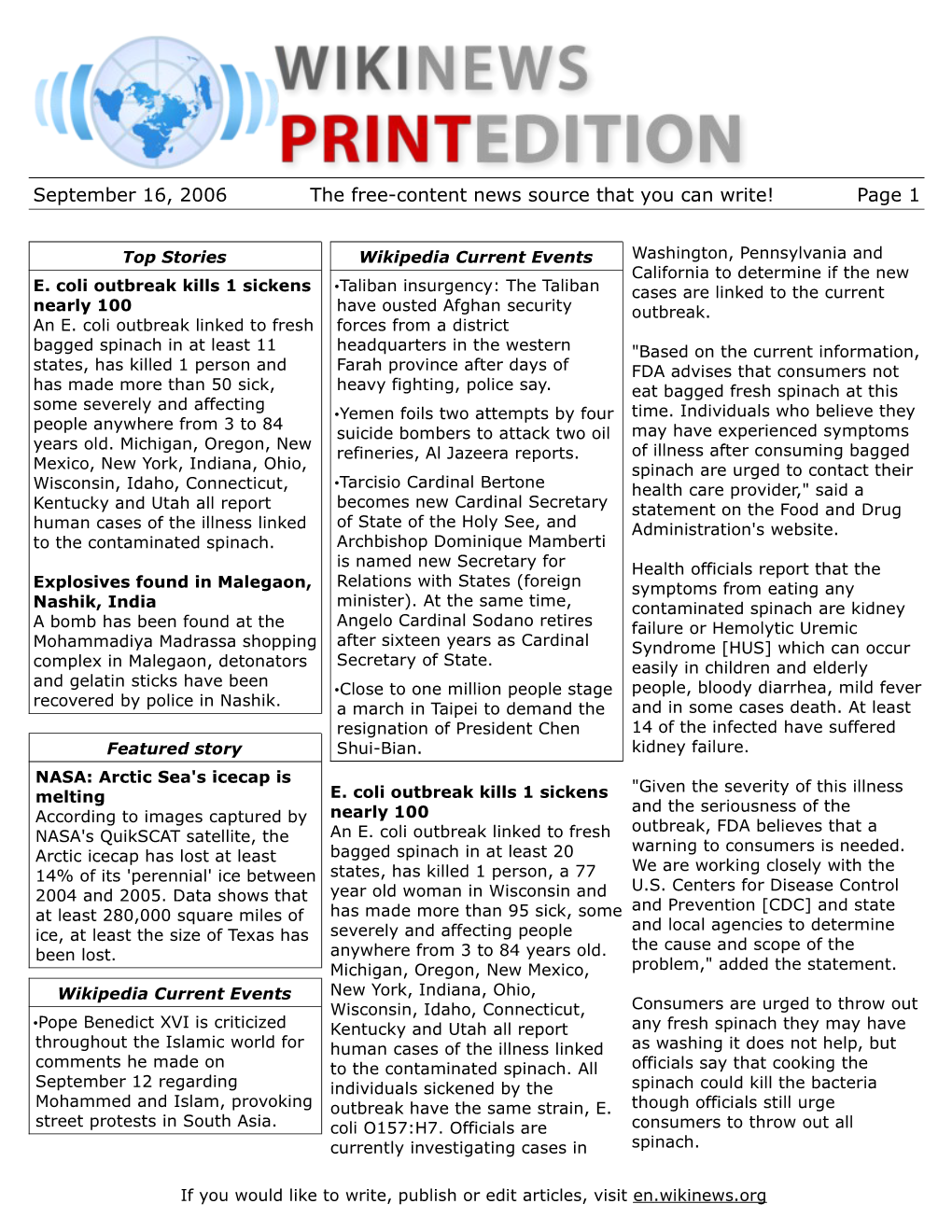 September 16, 2006 the Free-Content News Source That You Can Write! Page 1