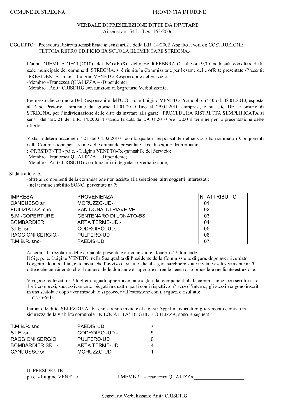 Comune Di Stregna Provincia Di Udine