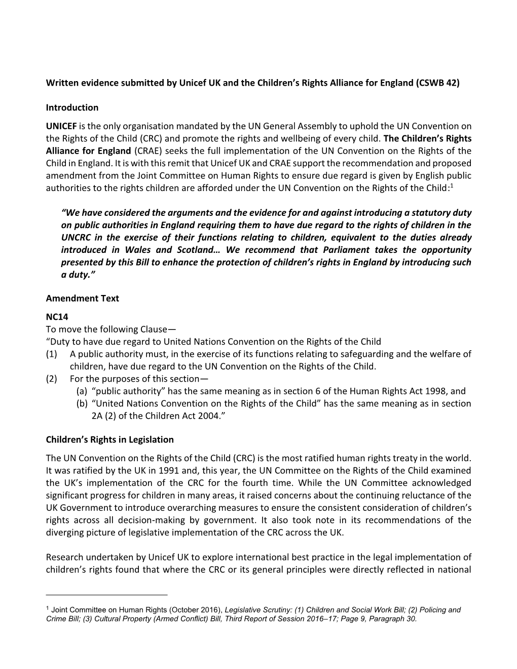 Written Evidence Submitted by Unicef UK and the Children’S Rights Alliance for England (CSWB 42)