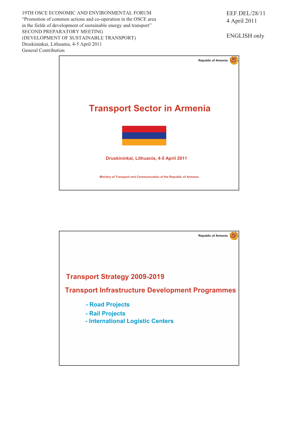 Transport Sector in Armenia