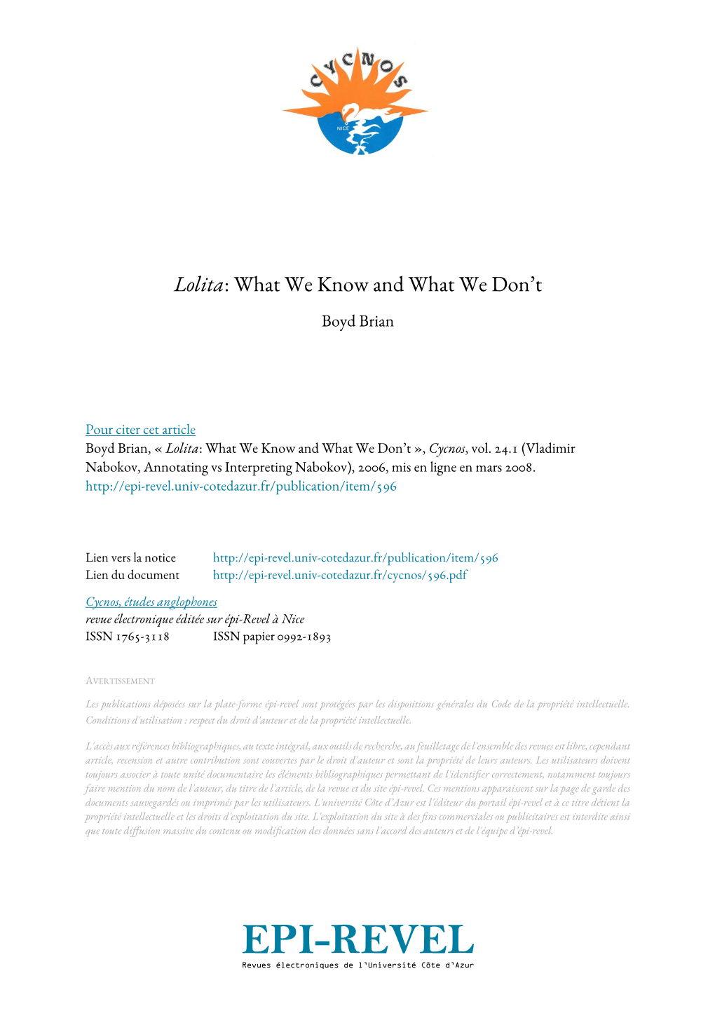 Lolita: What We Know and What We Don’T