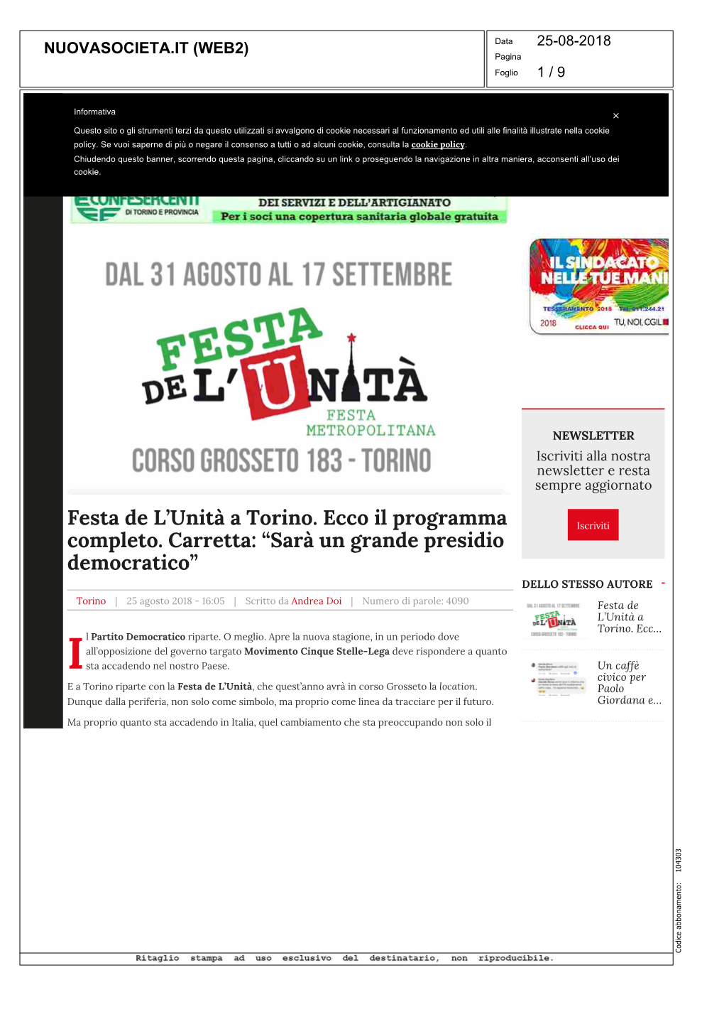 Festa De L'unità a Torino. Ecco Il Programma Completo