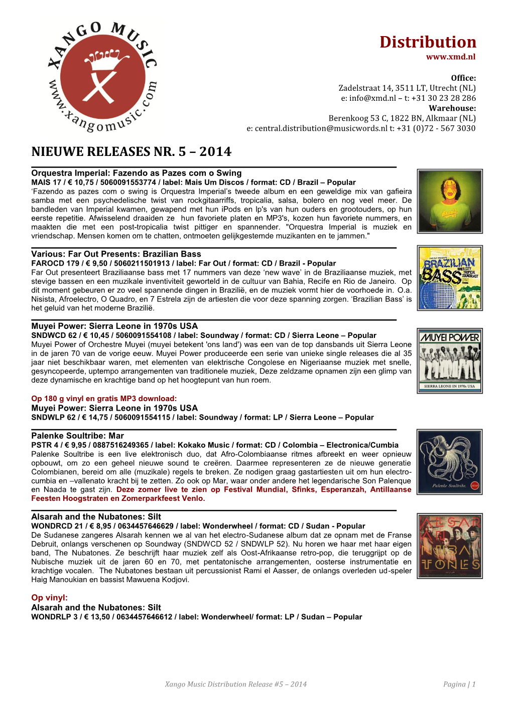 Xango Music Distribution Release #5 – 2014 Pagina | 1