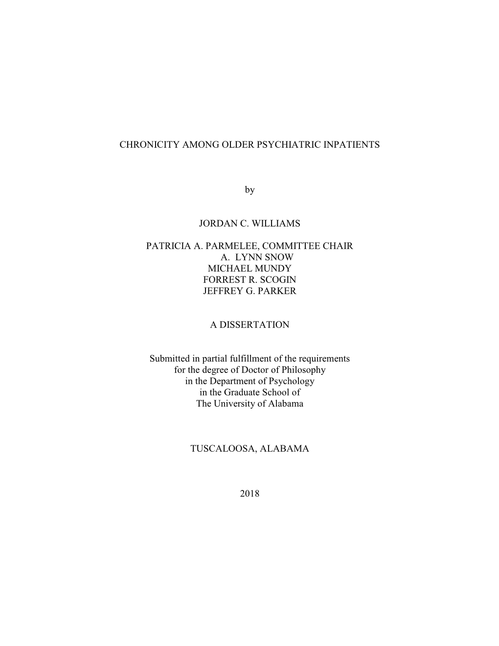 CHRONICITY AMONG OLDER PSYCHIATRIC INPATIENTS By