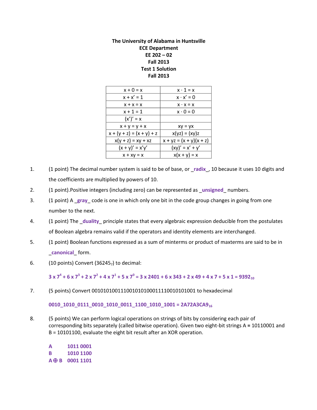 EE 202 Test 1 Solution