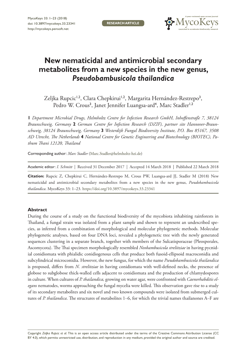 ﻿New Nematicidal and Antimicrobial Secondary Metabolites from a New