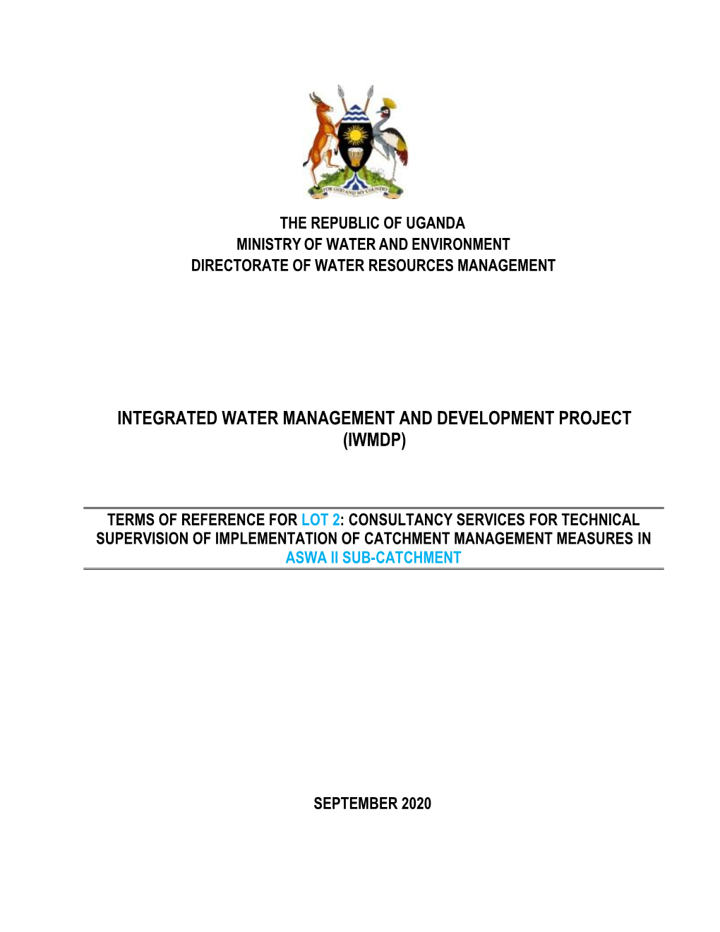 Lot 2 Tors Implementation Supervision of Catchment Mgt Measures in Aswa II.Pdf