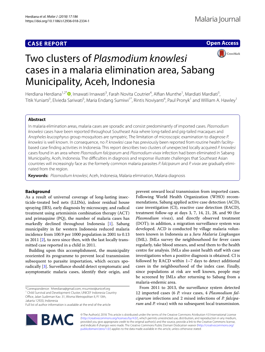 Two Clusters of Plasmodium Knowlesi Cases in a Malaria Elimination Area