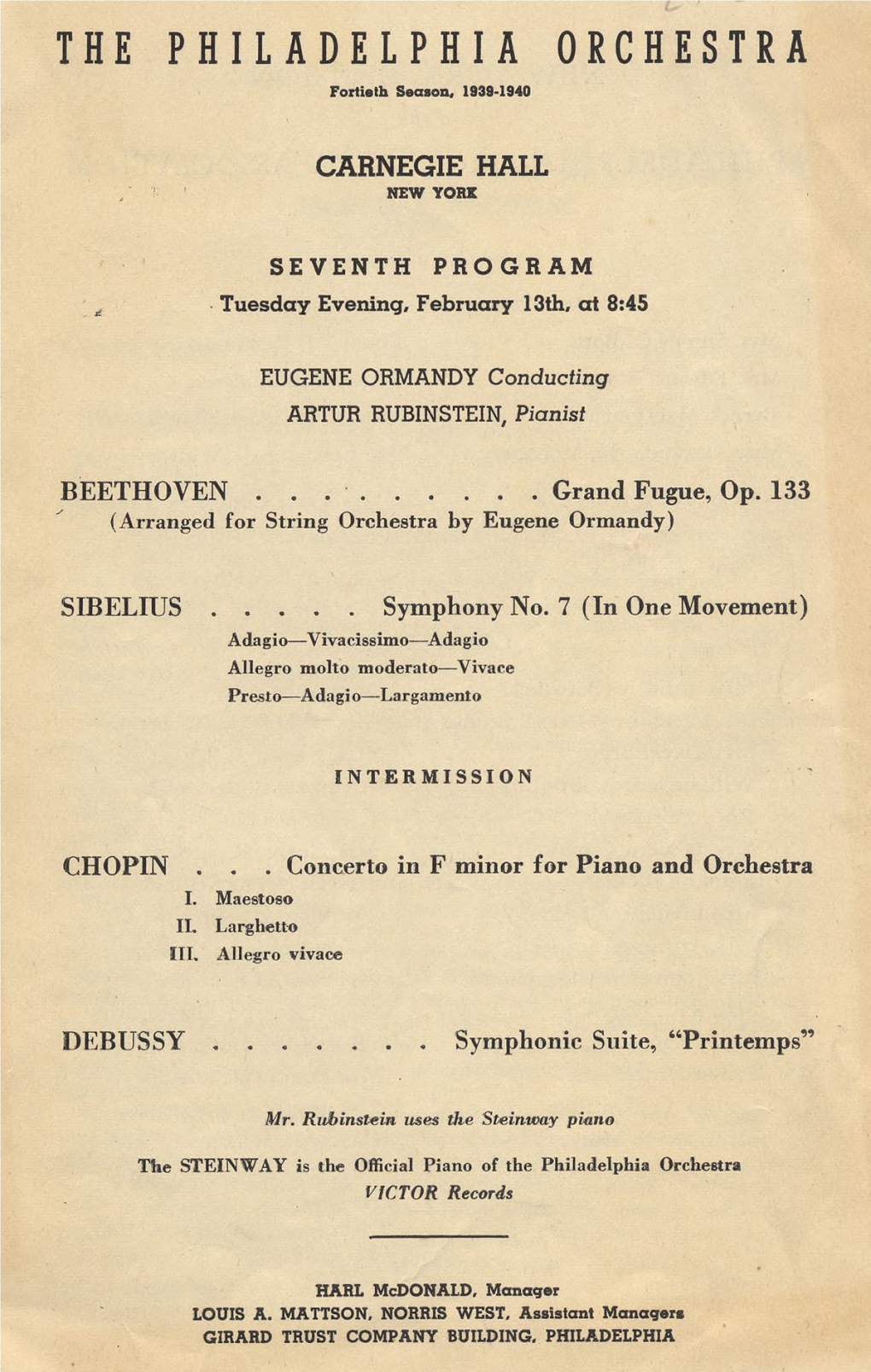 THE PHILADELPHIA ORCHESTRA Fortieth Season, 1939-1940