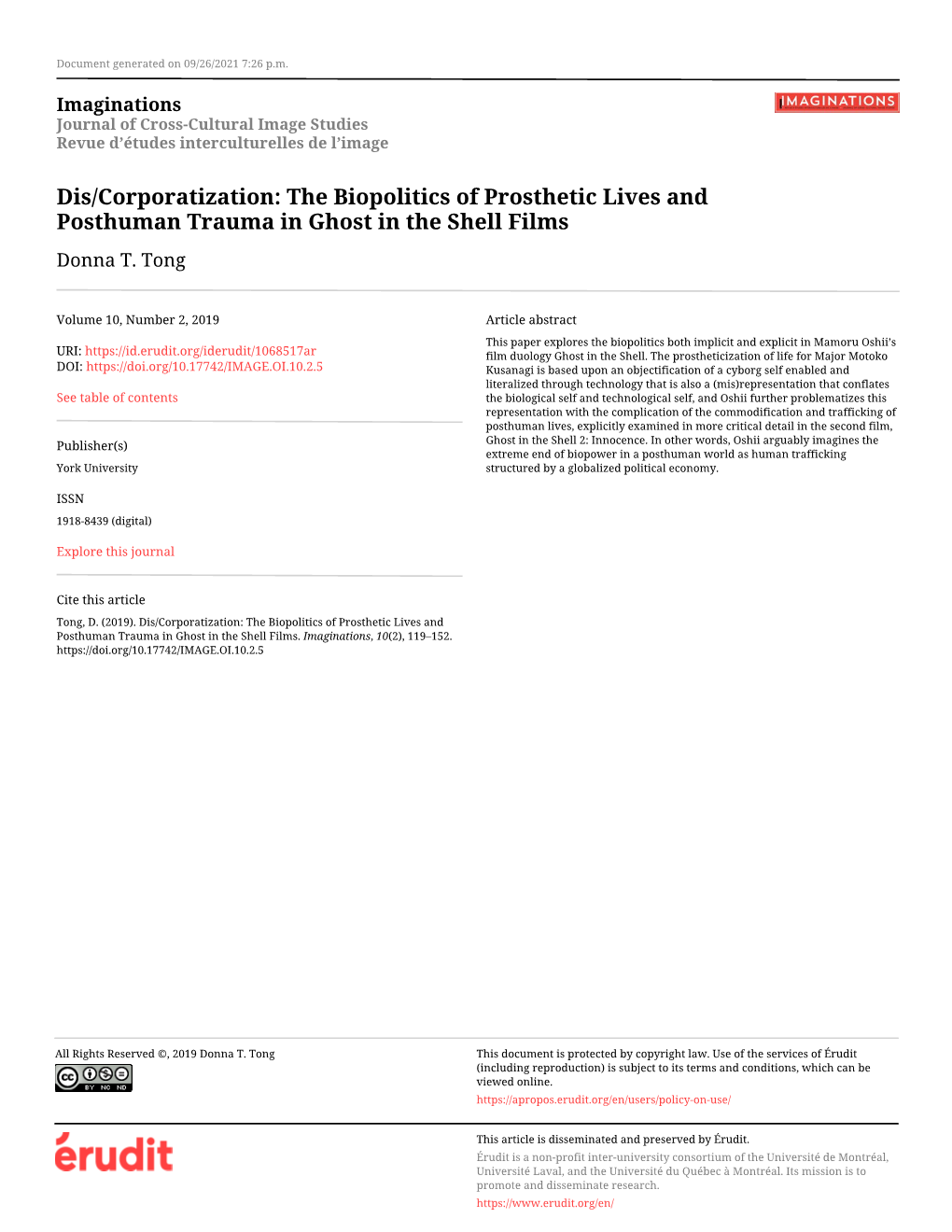 Dis/Corporatization: the Biopolitics of Prosthetic Lives and Posthuman Trauma in Ghost in the Shell Films Donna T