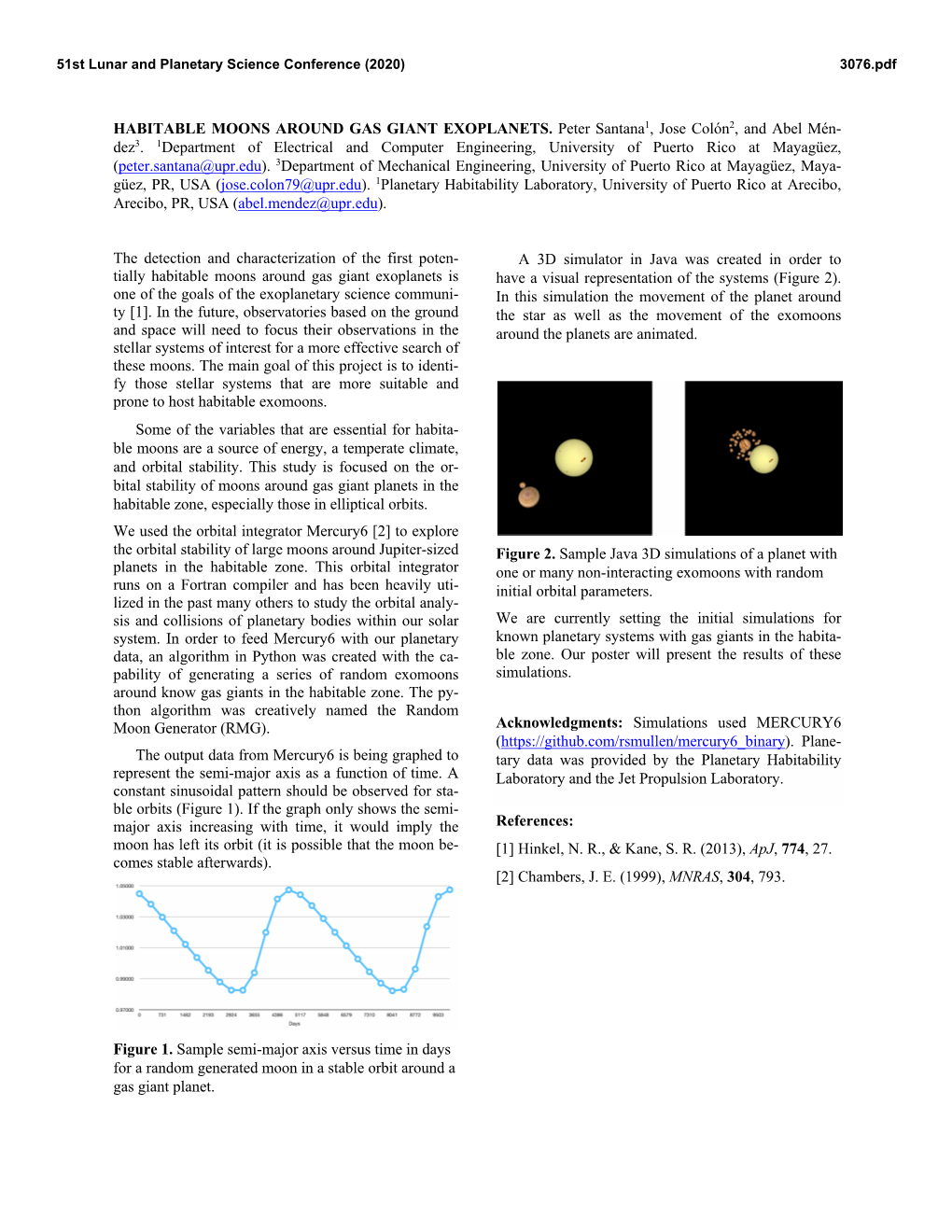 HABITABLE MOONS AROUND GAS GIANT EXOPLANETS. Peter Santana1, Jose Colón2, and Abel Mén- Dez3