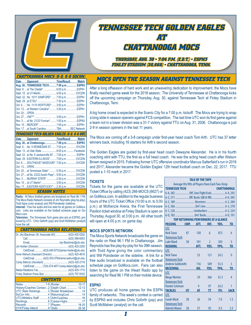 Tennessee Tech Golden Eagles at Chattanooga Mocs