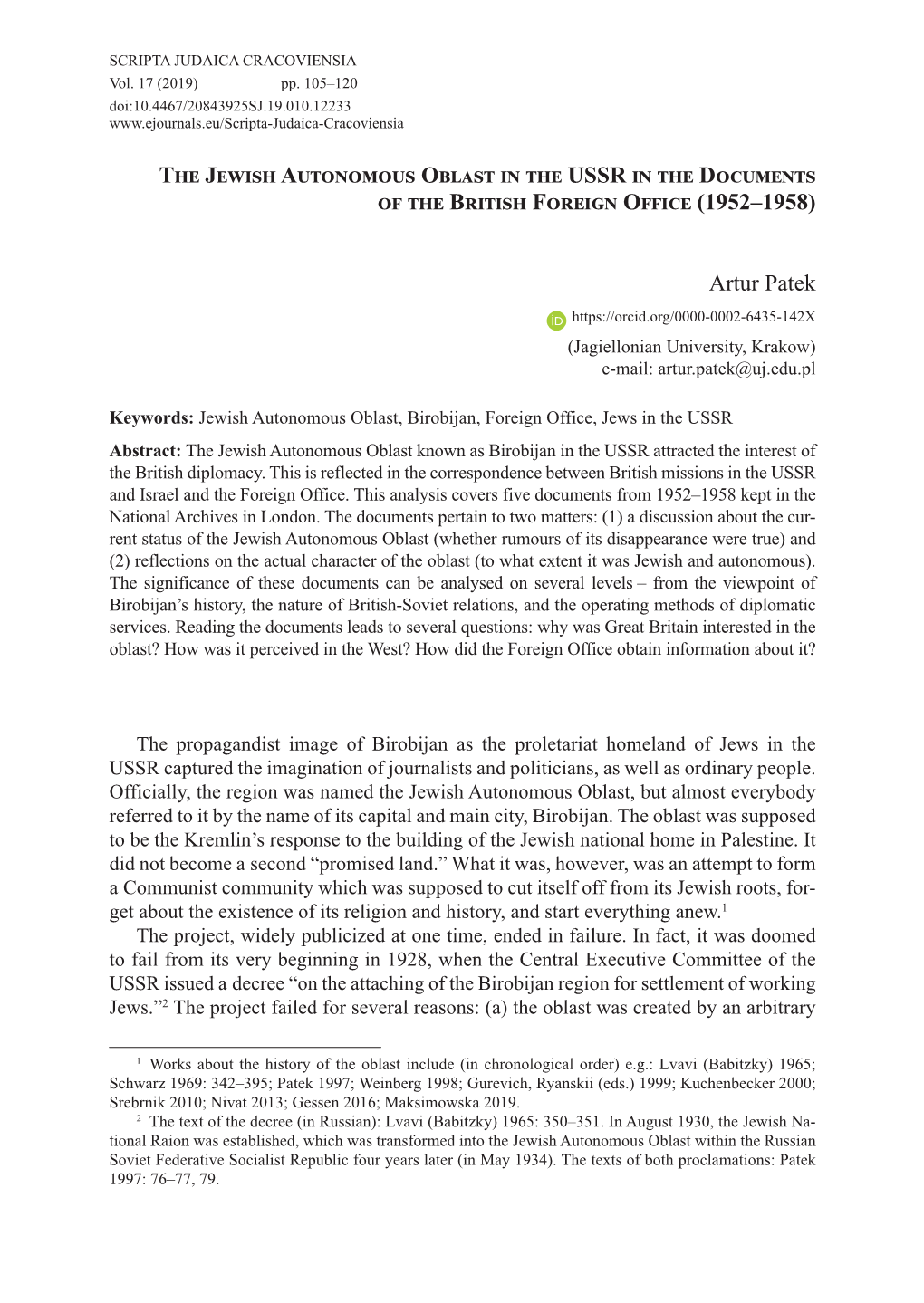 The Jewish Autonomous Oblast in the USSR in the Documents of the British Foreign Office (1952–1958)