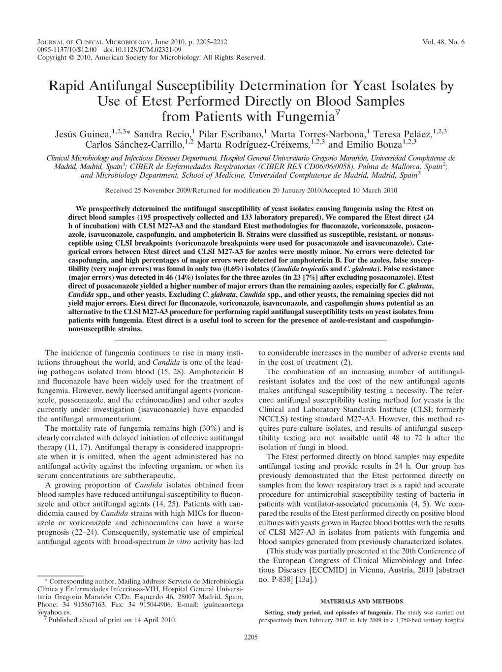 Rapid Antifungal Susceptibility Determination for Yeast Isolates By