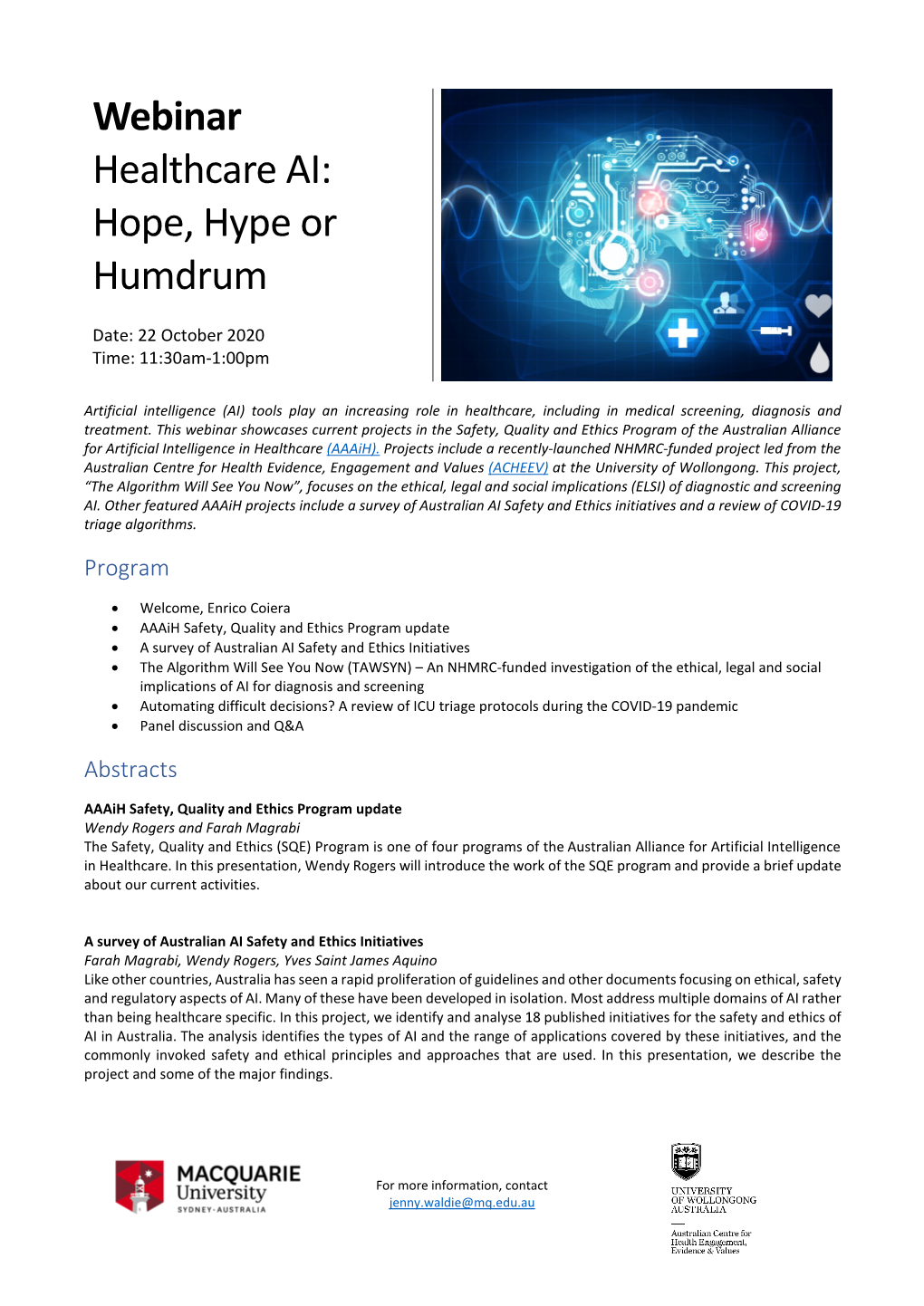 Webinar Healthcare AI: Hope, Hype Or Humdrum