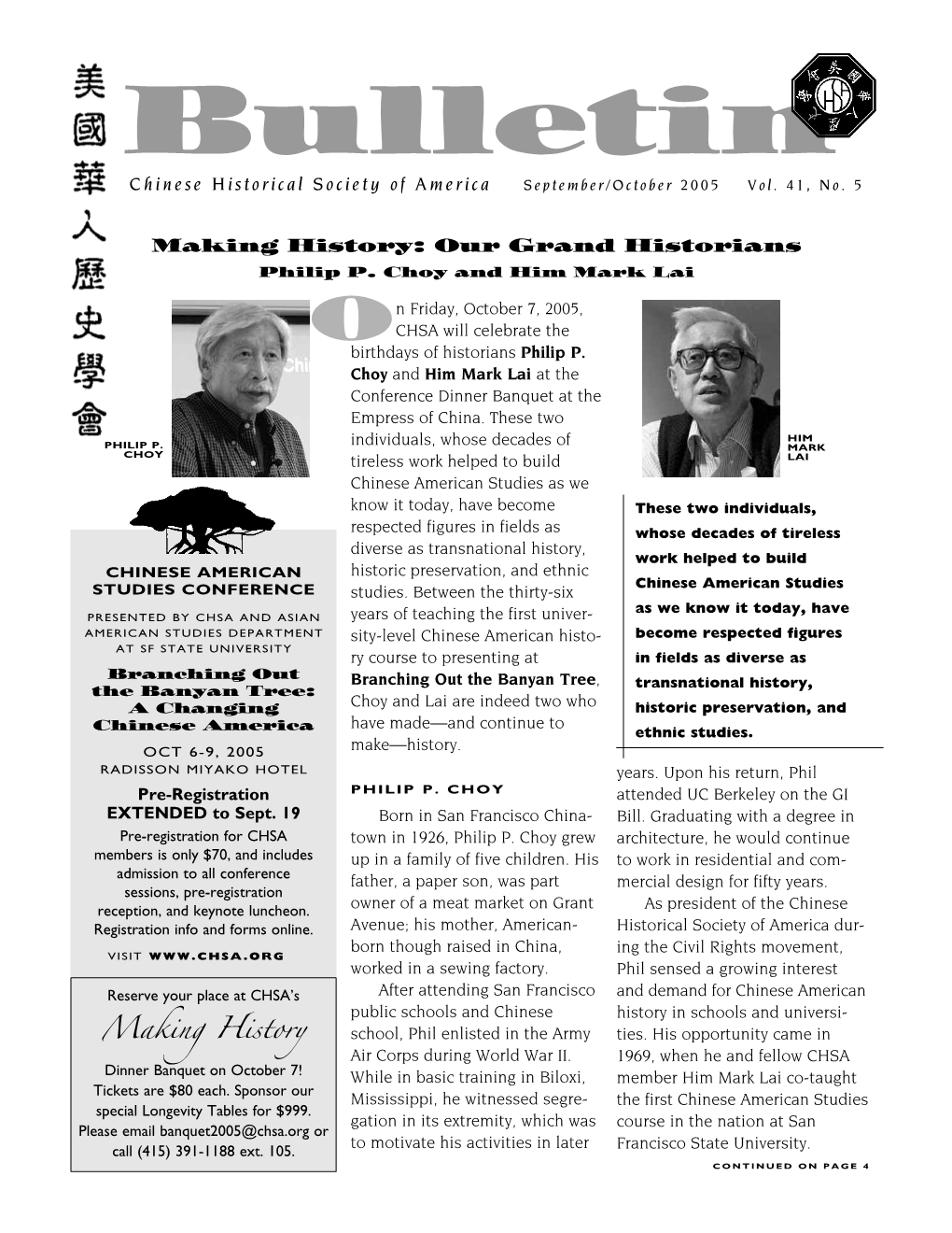 Bulletin Chinese Historical Society of America September/October 2005 Vol