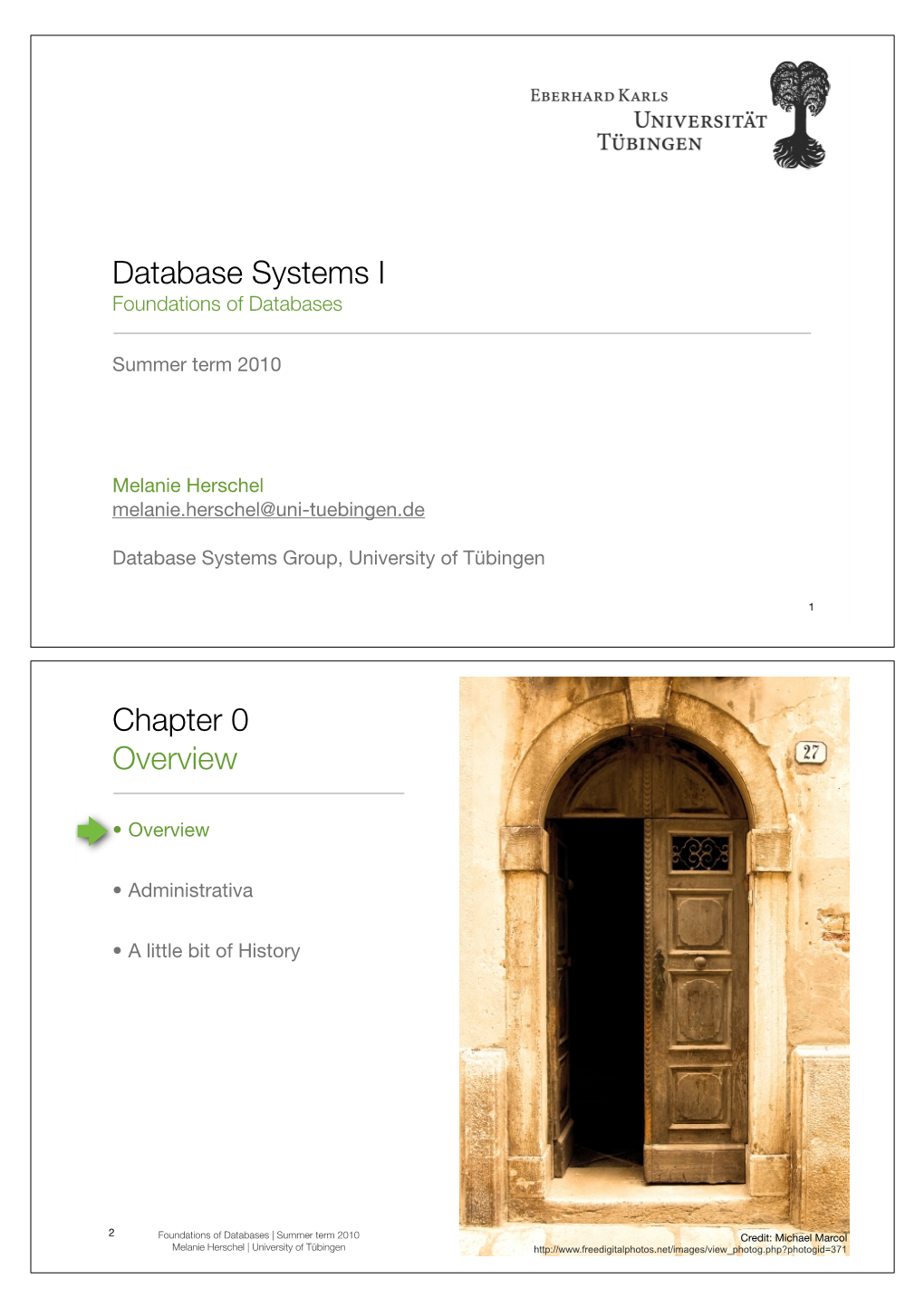 Database Systems I Chapter 0 Overview